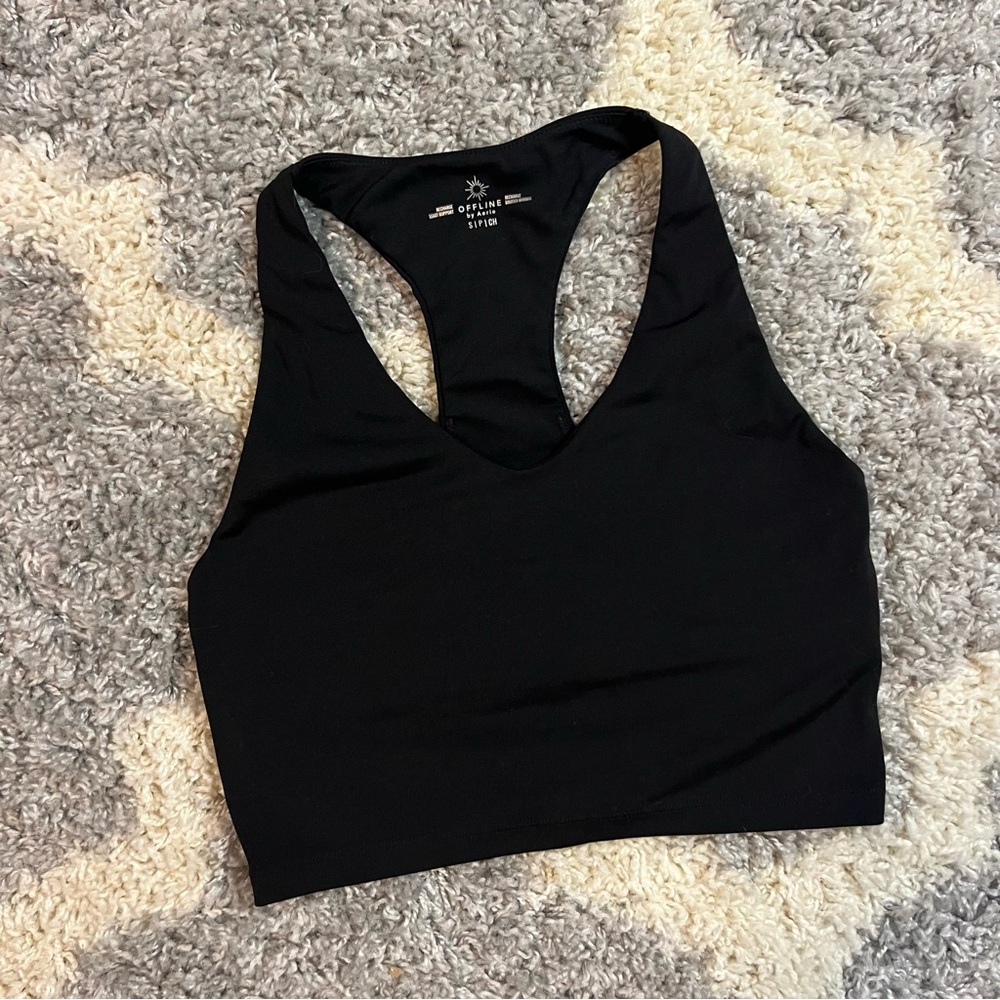 NWOT Aerie black workout top with built in bra